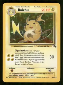 Pokemon Card Raichu 14/62 Holo Unlimited Fossil Set MP Condition - Image 1