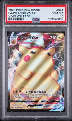 2020 POKEMON SWORD & SHIELD VIVID VOLTAGE #044 FULL ART/PIKACHU VMAX PSA 10 - Image 1