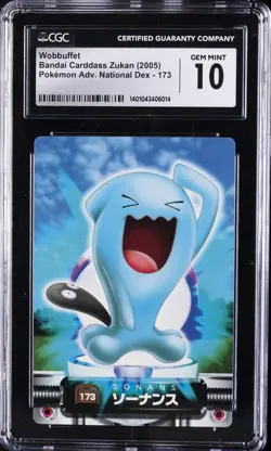 2005 POKEMON BANDAI CARDDASS ZUKAN #173 WOBBUFFET CGC 10 GEM MINT - Image 1