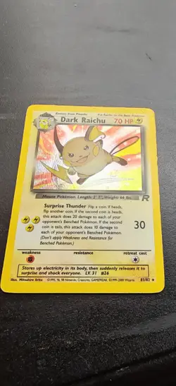 Pokemon Dark Raichu TCG Team Rocket Holo Card 83/82 Unlimited Secret Rare - HP - Image 1