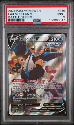 2021 POKEMON SWORD & SHIELD BATTLE STYLES #146 FULL ART/EMPOLEON V PSA 9 - Image 1