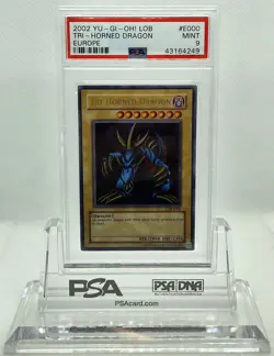 YUGIOH LOB-E000 TRI-HORNED DRAGON SECRET RARE HOLO FOIL PSA 9 MINT #43164249 - Image 2