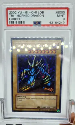 YUGIOH LOB-E000 TRI-HORNED DRAGON SECRET RARE HOLO FOIL PSA 9 MINT #43164249 - Image 3