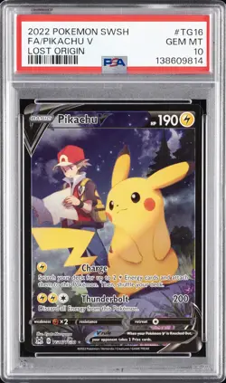2022 POKEMON SWORD & SHIELD LOST ORIGIN #TG16 FULL ART/PIKACHU V PSA 10 - Image 1