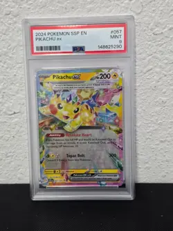 2024 Pokemon PIKACHU ex 057/191 Surging Sparks Holo Pokemon TCG PSA 9 MINT - Image 1