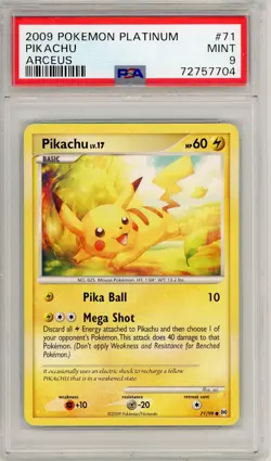 2009 POKEMON PLATNIUM #71 PIKACHU ARCEUS NON HOLO RARE PSA 9 POP 93 - Image 1