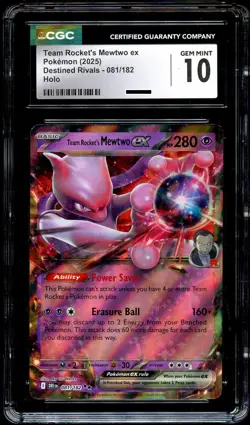 CGC 10 GEM MINT Team Rocket's Mewtwo Ex 081/182 HOLO RARE Pokemon Card - Image 2