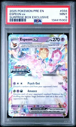 2025 POKEMON PRE EN-PRISMATIC EVOLUTIONS SURPRISE BOX EXCLUSIVE ESPEON EX PSA 9 - Image 1