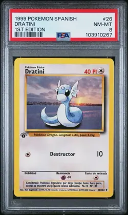 DRATINI #26 1999 Pokemon WOTC Base Set Spanish 1st Edition PSA 8 - Image 1