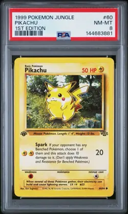 1999 Pokemon Jungle Pikachu 1st Edition Non-Holo #20 PSA 8 NM-MT *NEW CERT* - Image 1