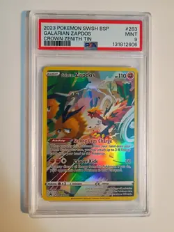 2023 Pokemon SWSH BSP Galarian Zapdos #283 Crown Zenith Tins PSA Mint 9 - Image 1