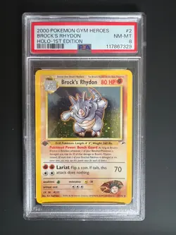 Pokemon Brock's Rhydon 002/132 Gym Heroes Holo 1st Edition PSA 8 - Image 1