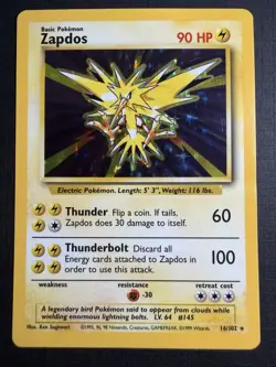 Pokemon TCG Zapdos Base Set 16/102 Holo Rare 90 HP Thunderbolt 1999 Wizards - Image 1
