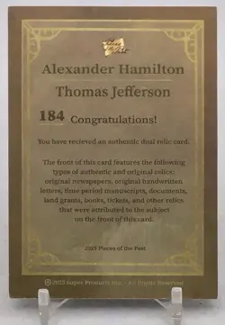 2025 Pieces Of The Past Jefferson / Hamilton Uniform Badge Relic / Seal Relic - Image 3