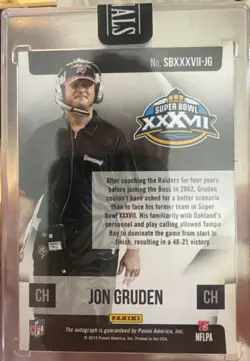 2025 Panini Honors 2015 Job Gruden Super Bowl Signatures SSP Factory Seal - Image 2