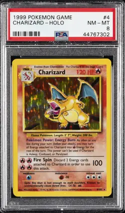 1999 POKEMON BASE SET UNLIMITED #4 CHARIZARD-HOLO PSA 8 - Image 1