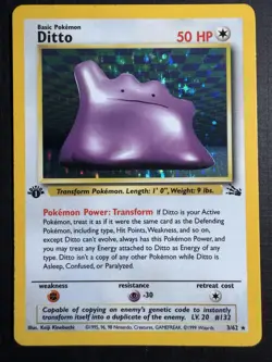 Pokemon TCG Ditto Fossil 3/62 1st Edition Holo Rare 50 HP 1999 Wizards - Image 1