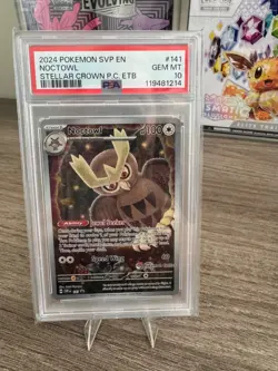 2024 POKEMON SVP STELLAR CROWN POKEMON CENTER ETB PROMO #141 NOCTOWL PSA 10 - Image 1