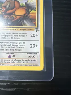 Tauros 62/130 Base Set 2 WOTC Vintage Pokemon - Image 5