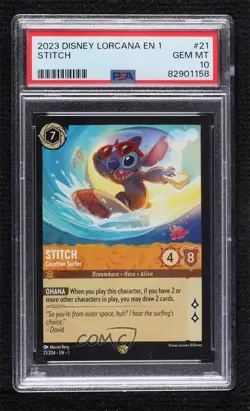 2023 Disney Lorcana The First Chapter 1 Stitch - Carefree Surfer PSA 10 GEM MT - Image 1