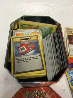 Pokemon TCG Charizard Tin with Mixed Card Bundle Inc Holo Cards Collectible Used - Image 4