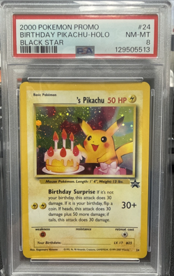 2000 Pokemon Birthday Pikachu #24 Black Star Promo Holo WotC PSA 8 - Image 1