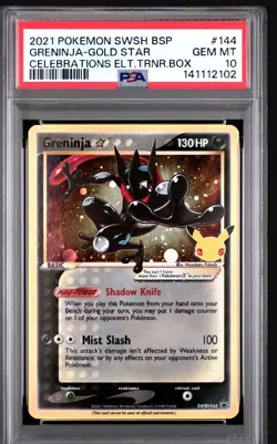 Pokemon Greninja Gold Star Celebrations ETB Black Star Holo Promo SWSH144 PSA 10 - Image 1