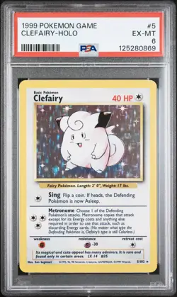 1999 POKEMON BASE SET UNLIMITED #5 CLEFAIRY-HOLO PSA 6 - Image 1