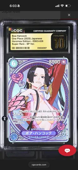 ONE PIECE EB03 HEROINES EDITION SP AA BOA HANCOCK CGC PRISTINE 10 BLACK LABEL - Image 1