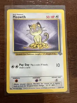 Pokemon TCG Meowth Card 56/64 Jungle Regular Unlimited Common NM/LP Condition - Image 1