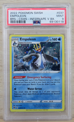 2022 POKEMON SWSH #037 EMPOLEON - BRS-CSMS-INFERNAPE V BX. - PSA 9 - Image 1