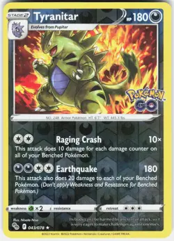 Tyranitar Holo Rare Pokemon GO 043/078 NM Reverse Holofoil - Image 1