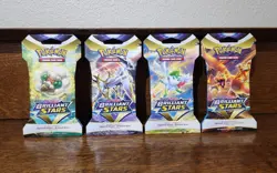 Pokemon Brilliant Stars Sleeved Booster Pack COMPLETE ART SET - 4 Packs SEALED - Image 1
