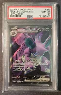 2025 POKEMON DRI EN-DESTINED RIVALS ULTRA RARE TEAM ROCKET'S NIDOKING EX PSA 10 - Image 1