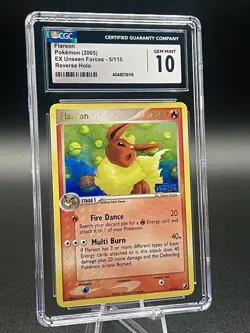CGC 10 Gem Mint Flareon #5 Reverse Holo Stamped EX Unseen Forces 2005 Pokemon - Image 1