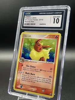 CGC 10 Gem Mint Flareon #5 Reverse Holo Stamped EX Unseen Forces 2005 Pokemon - Image 2