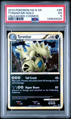 2010 POKEMON HEARTGOLD & SOULSILVER UNLEASHED COSMOS #26 TYRANITAR-HOLO PSA 5 - Image 1