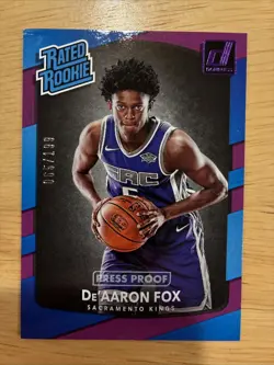 De’Aaron Fox 2017-18 Panini Donruss Rated Rookie Press Proof Purple #/199 READ - Image 1