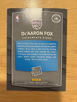 De’Aaron Fox 2017-18 Panini Donruss Rated Rookie Press Proof Purple #/199 READ - Image 2