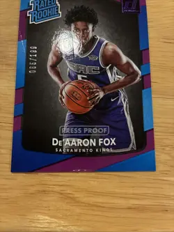 De’Aaron Fox 2017-18 Panini Donruss Rated Rookie Press Proof Purple #/199 READ - Image 3