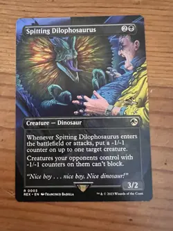 Magic the Gathering Dilophosaurus Spitting Borderless Card Jurassic MTG - Image 1