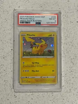 Pokemon card Pikachu SWSH039 Black Star Promo PSA 8 Near Mint - Image 1