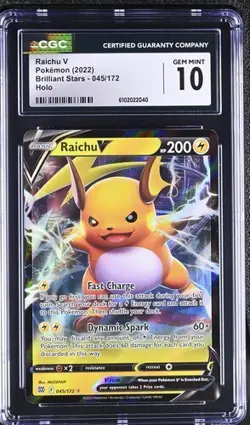 ⚡⚡ CGC 10 ENGLISH Raichu V 045/172 Brilliant Stars Holo Pokemon Card - Image 1