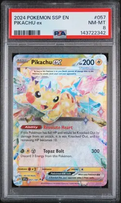 Pikachu EX 057/191 Ssp En Surging Sparks Pokemon PSA 8 - Image 1