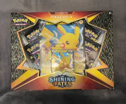 Pokemon Shining Fates Pikachu V Collection Box Sealed – 4 Booster Packs + Promo - Image 1