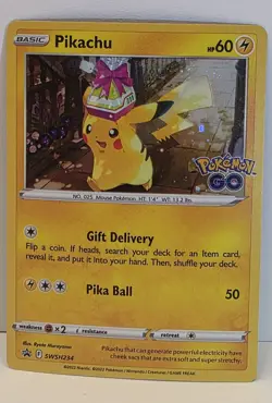 POKEMON PIKACHU SWSH234 POKEMON GO PROMO BLACK STAR COSMOS HOLO HD SWIRL NM CARD - Image 1