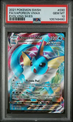PSA 10 GEM MINT Vaporeon VMAX 30/203 Full Art 2021 Pokemon Evolving Skies - Image 1