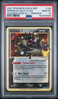 Pokemon Greninja Gold Star Celebrations ETB Black Star Holo Promo SWSH144 PSA 10 - Image 1