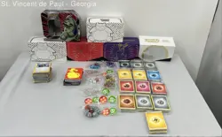 Large Lot of Pokemon ETB Boxes Dividers Energy Packs Dice and LP-NM Cards Look!! - Image 1