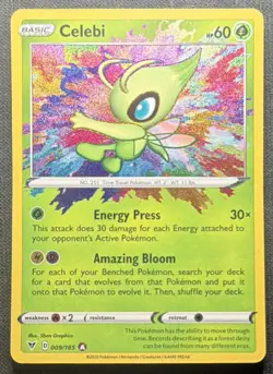 Pokemon Celebi 009/185 Swsh04 Vivid Voltage Amazing Rare Holo Unique Art Card - Image 1